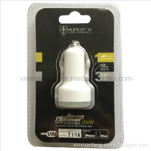 Dual USB Car Charger with Heat Sealed Double Blister (5V, 2.1A) (XF-CC-018)